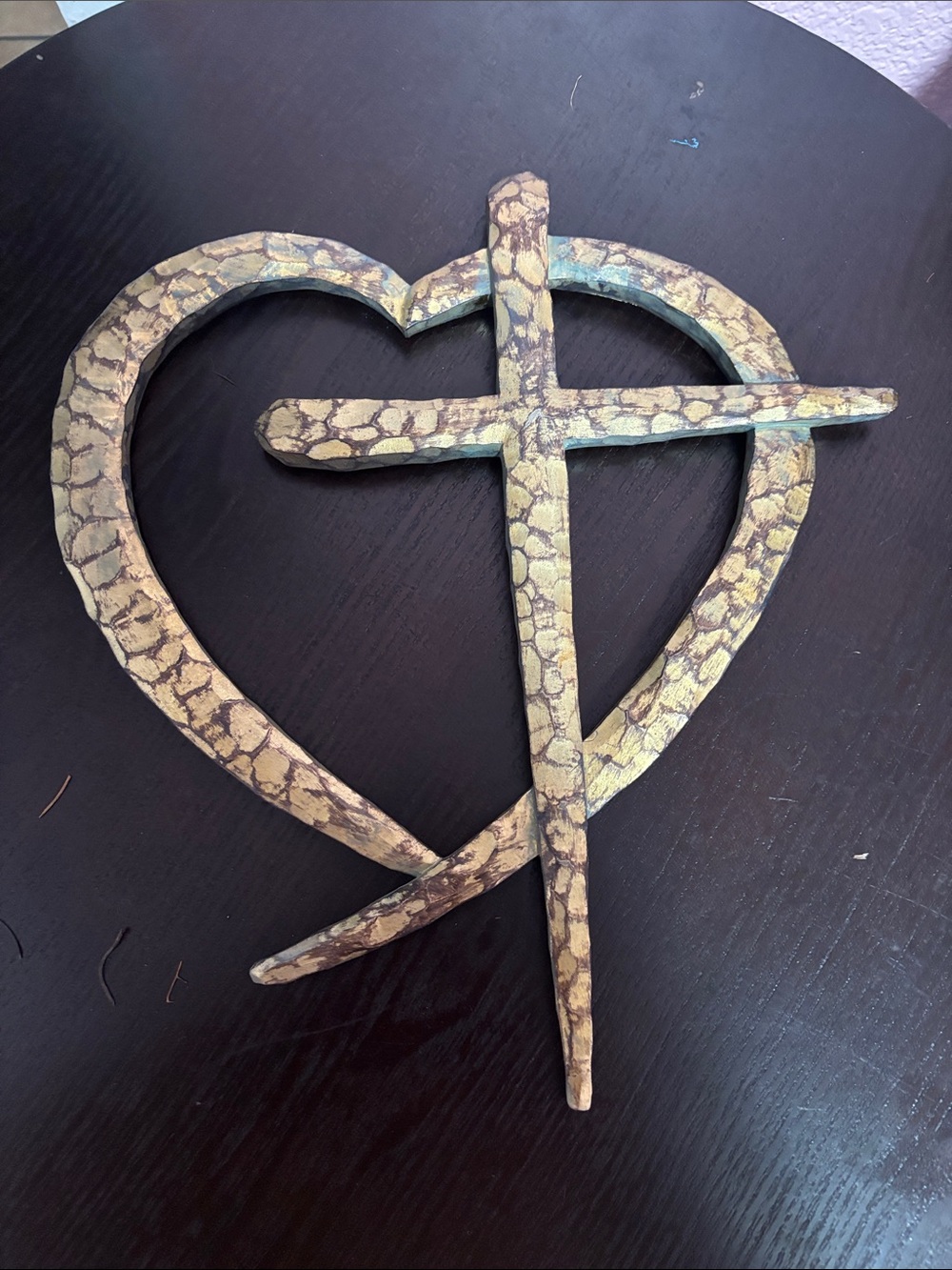 Rustic Heart Cross Wall Art - Yellow Brown Decorative Accent
